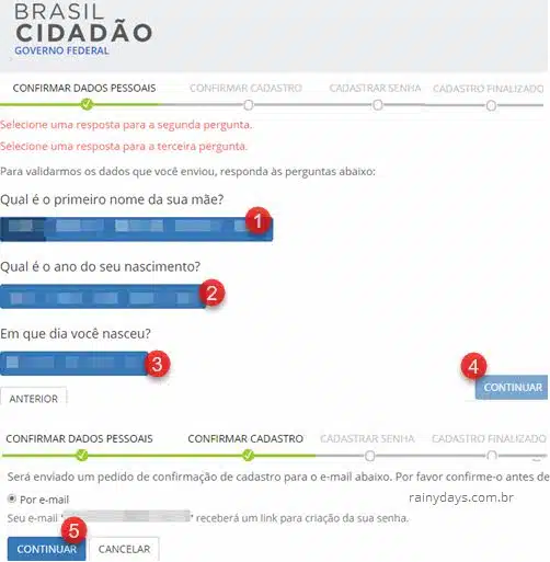 Cofnirmar dados pessoais cadastro Brasil Cidadão