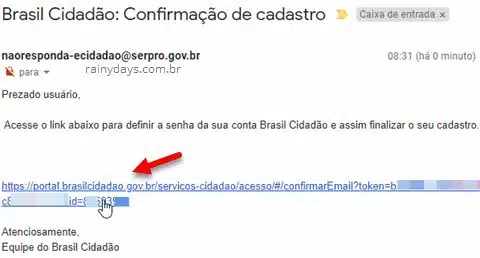 Email Brasil Cidadão confirmar cadastro