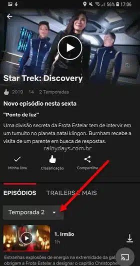 escolher temporada de série pelo aplicativo Netflix