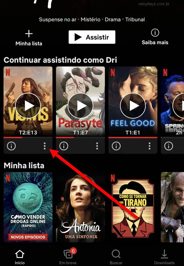 ícone três bolinhas na foto do programa Netflix