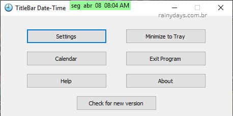 configurações Titlebar Date-Time Windows