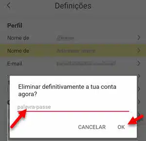digitar senha excluir conta Lomotif app