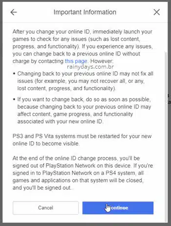 termos troca de nome ID PSN Sony