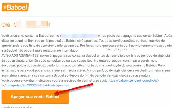 Apagar conta do site e app idioma Babbel
