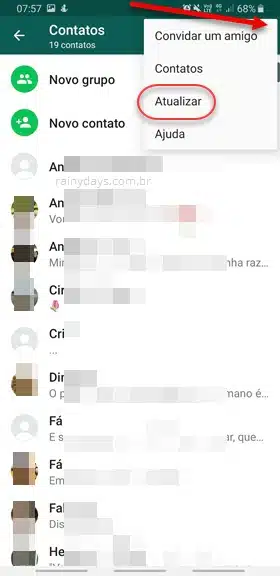 atualizar contatos no WhatsApp Android nomes sumiram