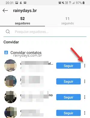 ícone de três pontinhos seguidor Instagram