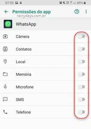 Reativar permissões WhatsApp Android