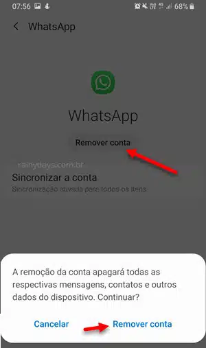 Remover conta WhatsApp sincronizada automatica Android