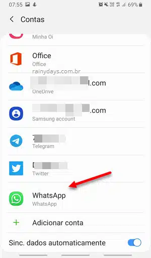 WhatsApp contas sincronizadas no Android