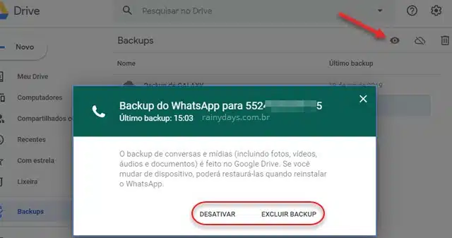 Desativar ou excluir backup do WhatsApp no Google Drive