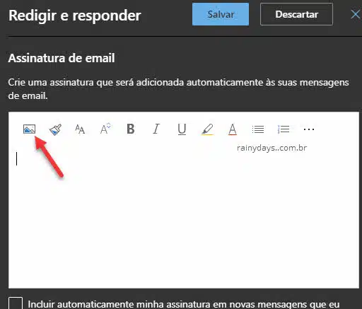 Adicionar foto Assinatura de email Outlook web
