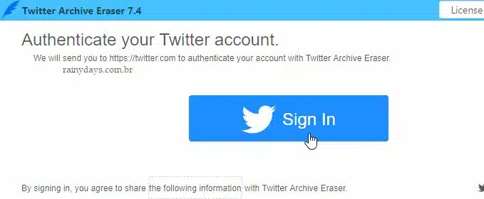 Fazer login no Twitter Archive Eraser