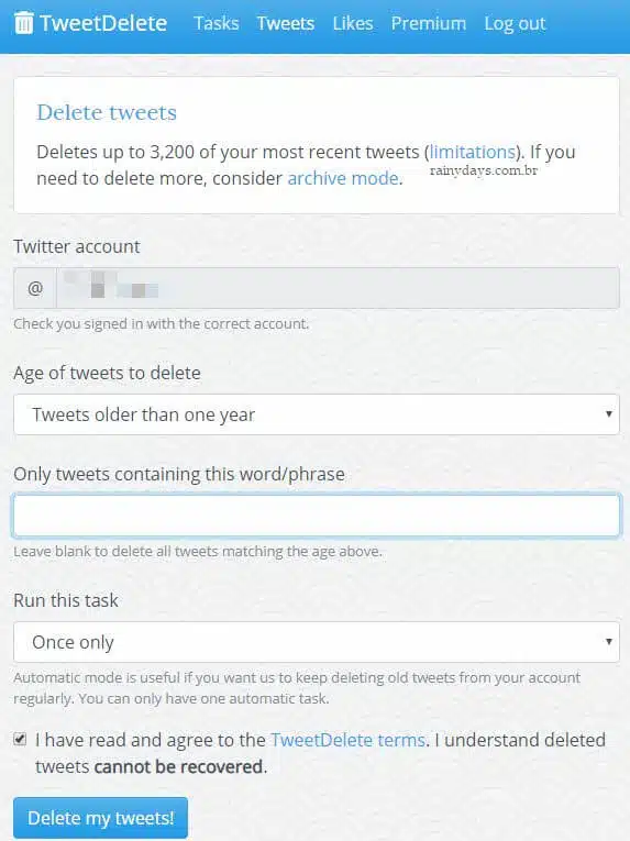 TweetDelete excluir todos tweets publicados Twitter