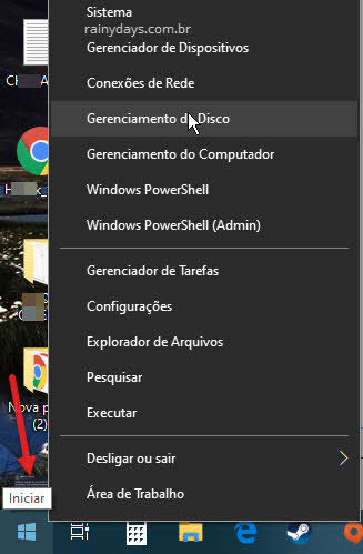 Abrir Gerenciamento de disco no menu WinX do Windows