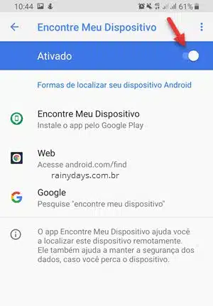Ativar Encontre Meu Dispositivo Google Android para bloquear remotamente