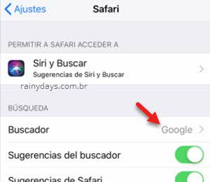 mudar buscador do aplicativo Safari