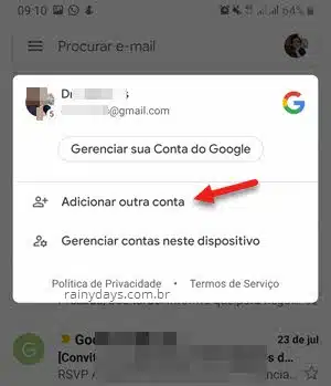 adicionar conta no aplicativo Gmail Android