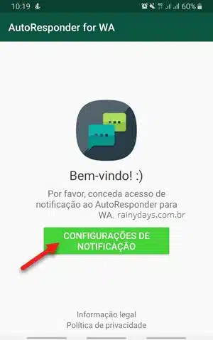 Configurações de notificação AutoResponder WhatsApp app