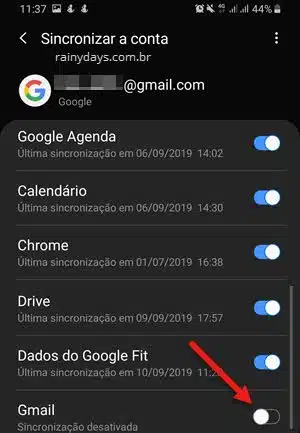 desativar sincronização do Gmail no celular Android