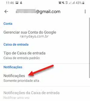notificações Gmail Android