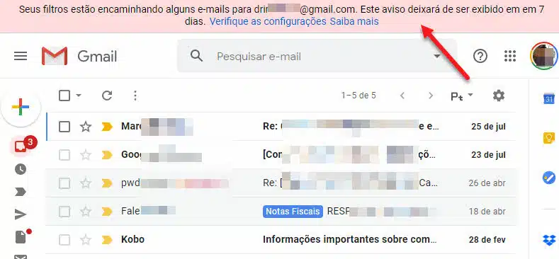 Alerta 7 dias Gmail encaminhar emails automaticamente no Gmail