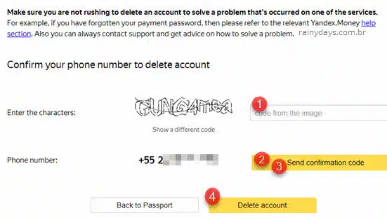Como excluir conta do Yandex