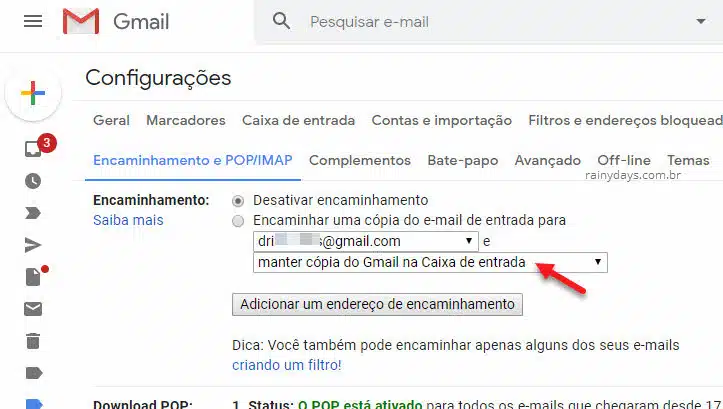 Email de encaminhamento para encaminhar emails automaticamente no Gmail