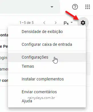 ícone engrenagem configurações do Gmail