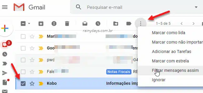 ícone três bolinhas Filtrar mensagens assim Filtro Gmail