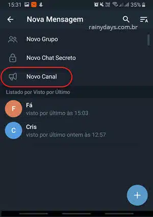 Novo canal no Telegram