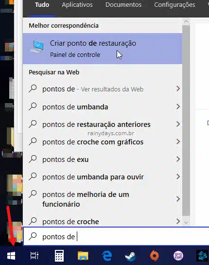 Abrir Proteção do Sistema Windows restauração