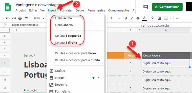 Como adicionar colunas e linhas no Planilhas Google