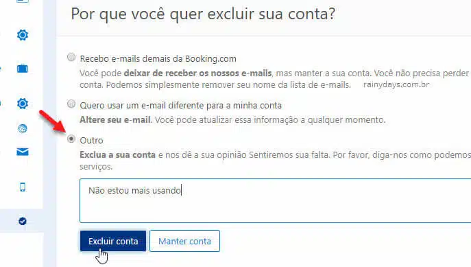 Como excluir conta do Booking permanente