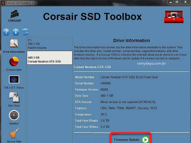 atualizar firmware Corsair SSD Toolbox