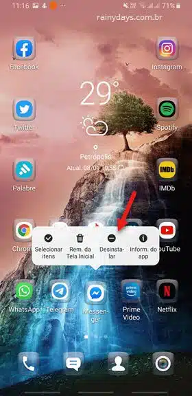 Desinstalar aplicativo no Android tocando e segurando
