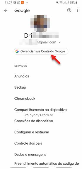 gerenciar sua conta Google configurações do Google Android