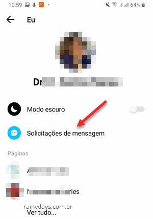 Solicitações de mensagem no app Messenger