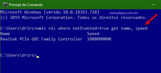 Como descobrir velocidade da placa de rede no Windows pelo Prompt de Comando