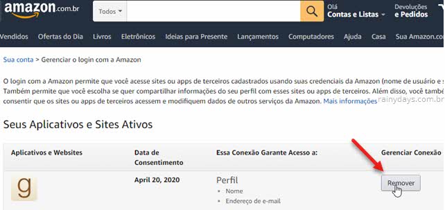 Como desconectar sites e apps da conta Amazon