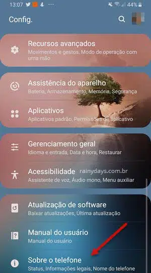 configurações Sobre o telefone Android