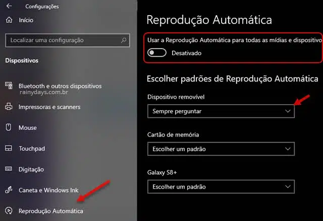 Desativar reprodução automática de mídias e dispositivos no Windows