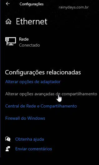 Alterar opções avançadas de compartilhamento de rede Windows