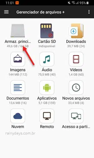 armazenamneto principal app Gerenciador de arquivos Android