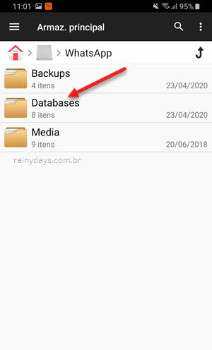 databses pasta backup do WhastApp Android