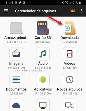 pasta Downloads gerenciador de arquivos Android