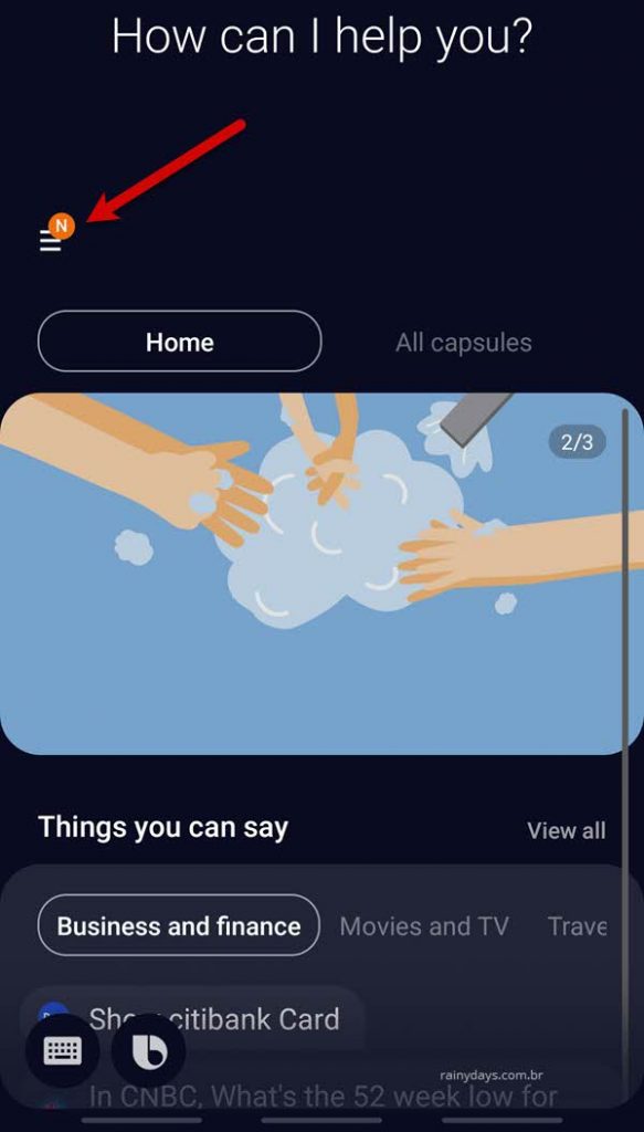 ícone de três traços Bixby Samsung