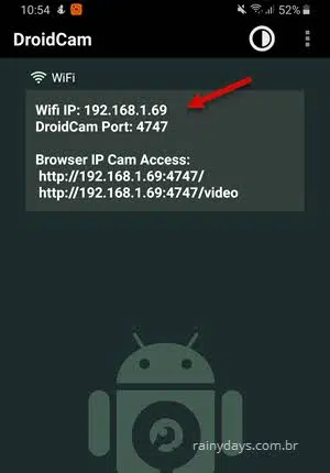 WiFi IP port DroidCam Android iOS para usar celular como webcam
