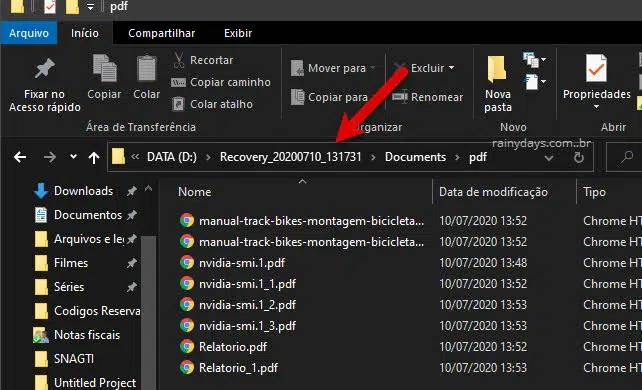 Pasta de arquivos recuperados criada pelo Windows File Recovery
