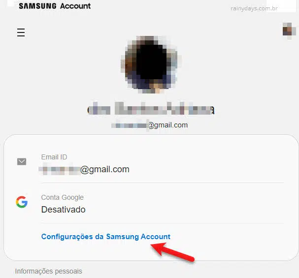 configurações da Samsung Account
