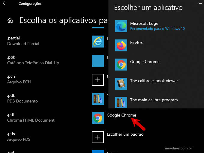 Escolher um aplicativo ou programa para abrir um tipo de arquivo, extensão